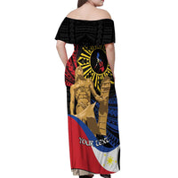 Personalized Lapulapu The First Filipino Hero Off Shoulder Maxi Dress Polynesian Pattern