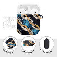 Puakenikeni Maile Lei AirPods Case Frangipani Blue Tropical Leaves