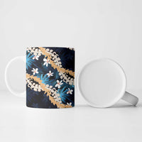 Puakenikeni Maile Lei Ceramic Mug Frangipani Blue Tropical Leaves