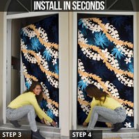 Puakenikeni Maile Lei Door Cover Frangipani Blue Tropical Leaves