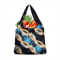 Puakenikeni Maile Lei Grocery Bag Frangipani Blue Tropical Leaves