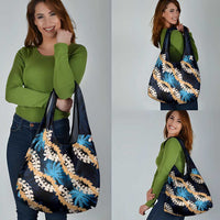 Puakenikeni Maile Lei Grocery Bag Frangipani Blue Tropical Leaves