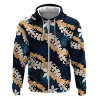 Puakenikeni Maile Lei Hoodie Frangipani Blue Tropical Leaves