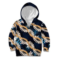 Puakenikeni Maile Lei Kid Hoodie Frangipani Blue Tropical Leaves