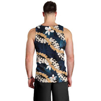 Puakenikeni Maile Lei Men Tank Top Frangipani Blue Tropical Leaves
