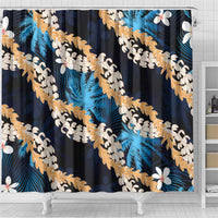 Puakenikeni Maile Lei Shower Curtain Frangipani Blue Tropical Leaves