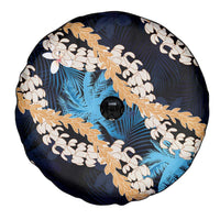 Puakenikeni Maile Lei Spare Tire Cover Frangipani Blue Tropical Leaves