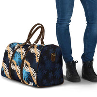 Puakenikeni Maile Lei Travel Bag Frangipani Blue Tropical Leaves