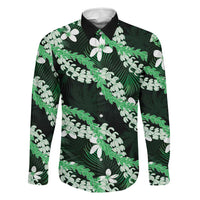Puakenikeni Maile Lei Family Matching Long Sleeve Bodycon Dress and Hawaiian Shirt Frangipani Green Tropical Leaves LT01 Dad's Shirt - Long Sleeve Green - Polynesian Pride