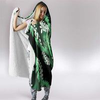 Puakenikeni Maile Lei Hooded Blanket Frangipani Green Tropical Leaves