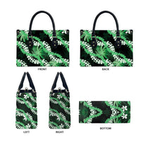 Puakenikeni Maile Lei Leather Bag Frangipani Green Tropical Leaves