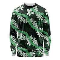 Puakenikeni Maile Lei Long Sleeve Shirt Frangipani Green Tropical Leaves
