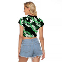 Puakenikeni Maile Lei Raglan Cropped T Shirt Frangipani Green Tropical Leaves