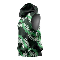 Puakenikeni Maile Lei Sleeveless Hoodie Frangipani Green Tropical Leaves