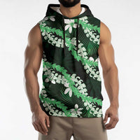 Puakenikeni Maile Lei Sleeveless Hoodie Frangipani Green Tropical Leaves
