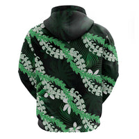 Puakenikeni Maile Lei Zip Hoodie Frangipani Green Tropical Leaves