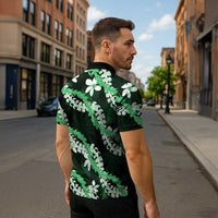 Puakenikeni Maile Lei Zipper Polo Shirt Frangipani Green Tropical Leaves