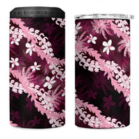 Puakenikeni Maile Lei 4 in 1 Can Cooler Tumbler Frangipani Pink Tropical Leaves