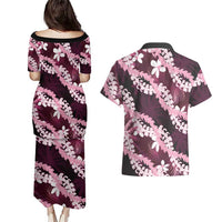Puakenikeni Maile Lei Couples Matching Puletasi and Hawaiian Shirt Frangipani Pink Tropical Leaves