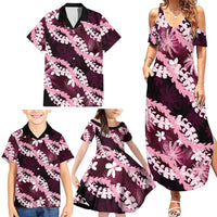 Puakenikeni Maile Lei Family Matching Summer Maxi Dress and Hawaiian Shirt Frangipani Pink Tropical Leaves LT01 - Polynesian Pride