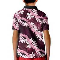 Puakenikeni Maile Lei Kid Polo Shirt Frangipani Pink Tropical Leaves