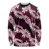 Puakenikeni Maile Lei Long Sleeve Shirt Frangipani Pink Tropical Leaves