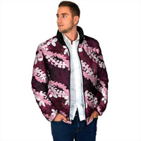 Puakenikeni Maile Lei Padded Jacket Frangipani Pink Tropical Leaves