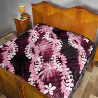 Puakenikeni Maile Lei Quilt Frangipani Pink Tropical Leaves