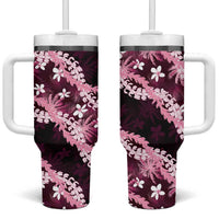 Puakenikeni Maile Lei Tumbler With Handle Frangipani Pink Tropical Leaves