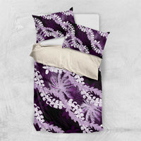 Puakenikeni Maile Lei Bedding Set Frangipani Purple Tropical Leaves