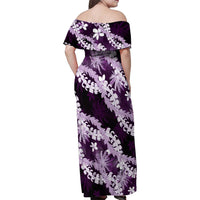 Puakenikeni Maile Lei Family Matching Off Shoulder Maxi Dress and Hawaiian Shirt Frangipani Purple Tropical Leaves LT01 - Polynesian Pride