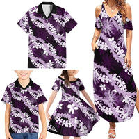 Puakenikeni Maile Lei Family Matching Summer Maxi Dress and Hawaiian Shirt Frangipani Purple Tropical Leaves LT01 - Polynesian Pride