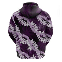Puakenikeni Maile Lei Hoodie Frangipani Purple Tropical Leaves