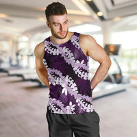 Puakenikeni Maile Lei Men Tank Top Frangipani Purple Tropical Leaves