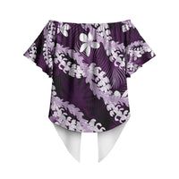 Puakenikeni Maile Lei Off Shoulder Wrap Waist Top Frangipani Purple Tropical Leaves LT01 - Polynesian Pride