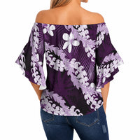 Puakenikeni Maile Lei Off Shoulder Wrap Waist Top Frangipani Purple Tropical Leaves LT01 - Polynesian Pride
