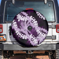 Puakenikeni Maile Lei Spare Tire Cover Frangipani Purple Tropical Leaves