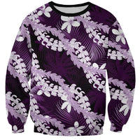 Puakenikeni Maile Lei Sweatshirt Frangipani Purple Tropical Leaves