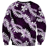 Puakenikeni Maile Lei Sweatshirt Frangipani Purple Tropical Leaves