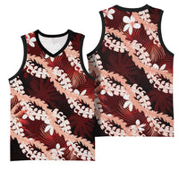 Puakenikeni Maile Lei Basketball Jersey Frangipani Red Tropical Leaves