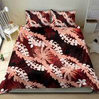 Puakenikeni Maile Lei Bedding Set Frangipani Red Tropical Leaves