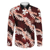 Puakenikeni Maile Lei Family Matching Puletasi and Hawaiian Shirt Frangipani Red Tropical Leaves LT01 Dad's Shirt - Long Sleeve Red - Polynesian Pride