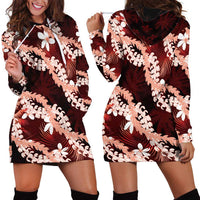 Puakenikeni Maile Lei Hoodie Dress Frangipani Red Tropical Leaves