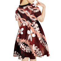 Puakenikeni Maile Lei Kid Short Sleeve Dress Frangipani Red Tropical Leaves