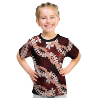 Puakenikeni Maile Lei Kid T Shirt Frangipani Red Tropical Leaves