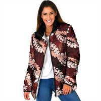 Puakenikeni Maile Lei Padded Jacket Frangipani Red Tropical Leaves