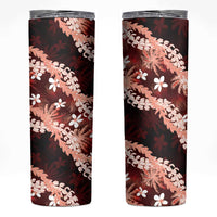 Puakenikeni Maile Lei Skinny Tumbler Frangipani Red Tropical Leaves