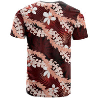 Puakenikeni Maile Lei T Shirt Frangipani Red Tropical Leaves