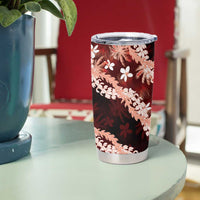Puakenikeni Maile Lei Tumbler Cup Frangipani Red Tropical Leaves