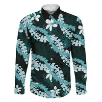 Puakenikeni Maile Lei Family Matching Mermaid Dress and Hawaiian Shirt Frangipani Turquoise Tropical Leaves LT01 Dad's Shirt - Long Sleeve Turquoise - Polynesian Pride